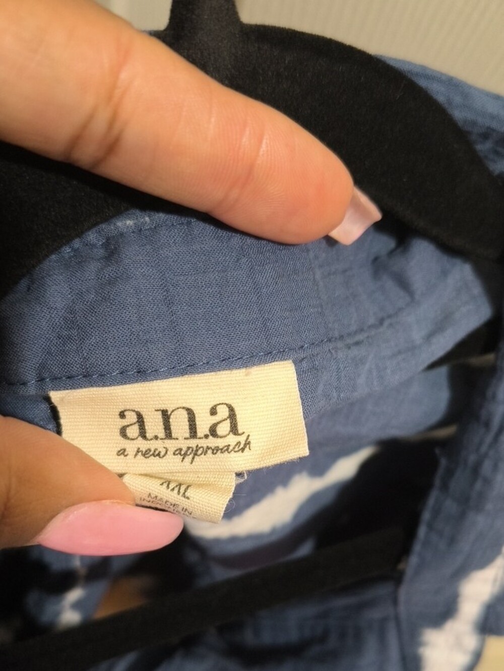 a.n.a Navy and White Tie-Dye Button Down Shirt - Picture 2 of 5